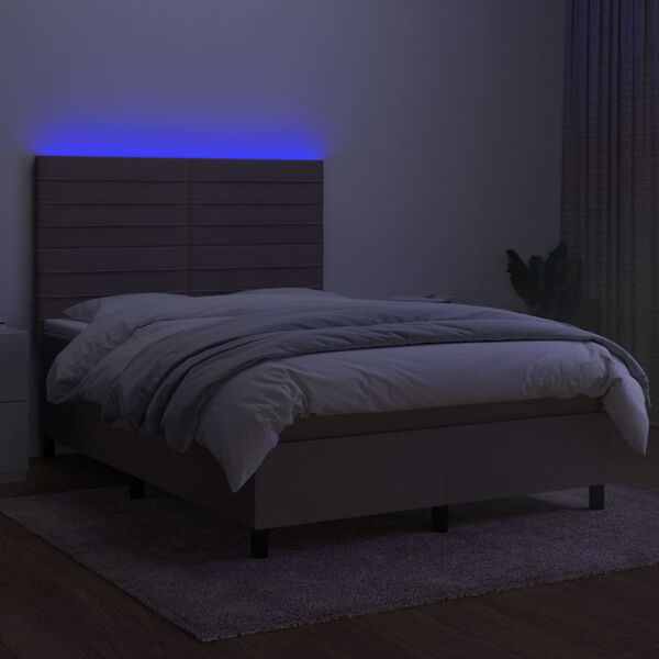 vidaXL Box spring postelja z vzmetnico LED taupe 140x190 cm blago