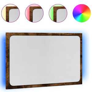 vidaXL LED kopalni&scaron;ko ogledalo dimljeni hrast 60x8,5x38 cm inž. les