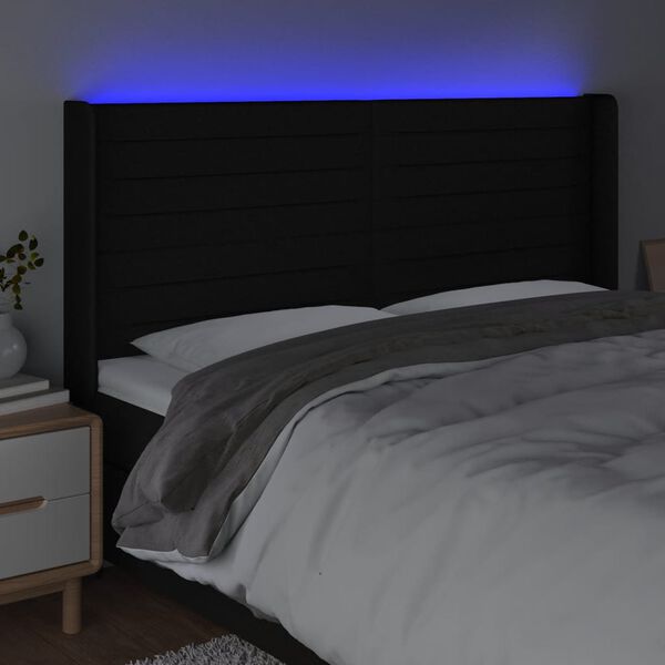 vidaXL LED posteljno vzglavje črno 183x16x118/128 cm blago