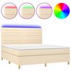 vidaXL Box spring postelja z vzmetnico LED krem 180x200 cm blago