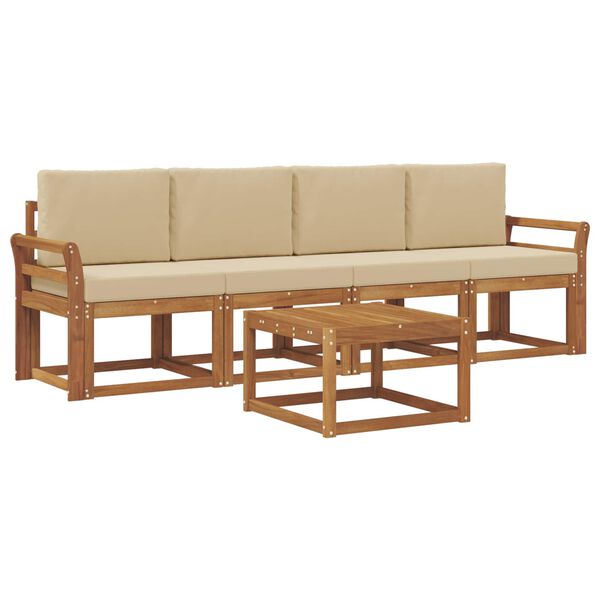 vidaXL Zunanja garnitura za sedenje z blazino 5 pcs Naravna in bež