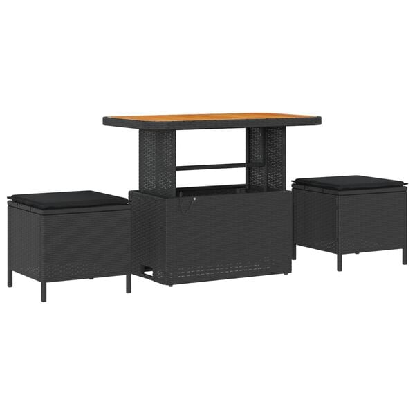 vidaXL Vrtna sedežna garnitura z blazino 10 pcs Črna poli ratan