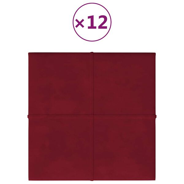 vidaXL Stenski paneli 12 kosov vinsko rdeči 30x30 cm žamet 1,08 m²