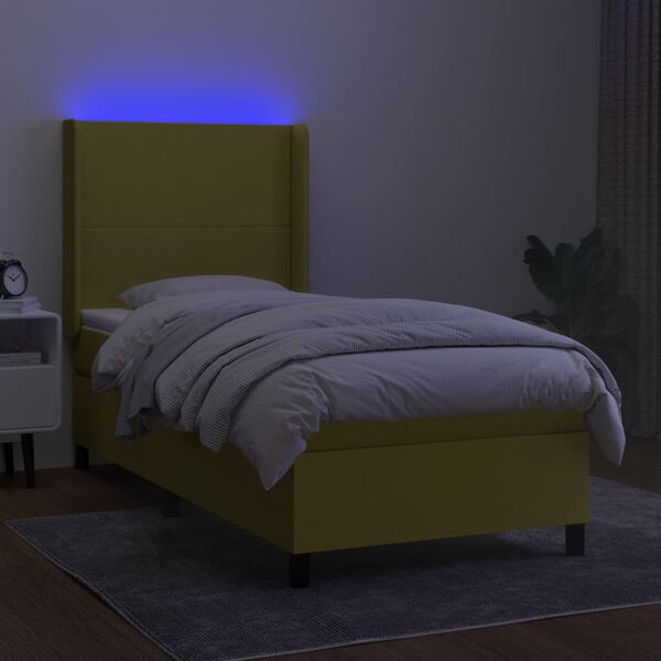 vidaXL Box spring postelja z vzmetnico LED zelena 80x200 cm blago