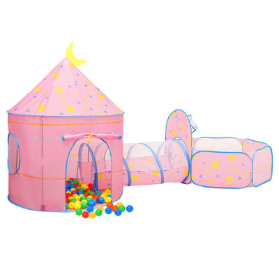 vidaXL Otroški šotor za igranje z 250 žogicami roza 301x120x128 cm