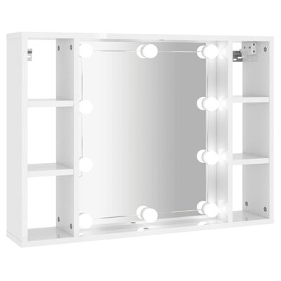 vidaXL Omarica z ogledalom in LED lučkami visok sijaj bela 76x15x55 cm
