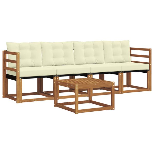 vidaXL Zunanja garnitura za sedenje z blazino 5 pcs Naravna in smetana