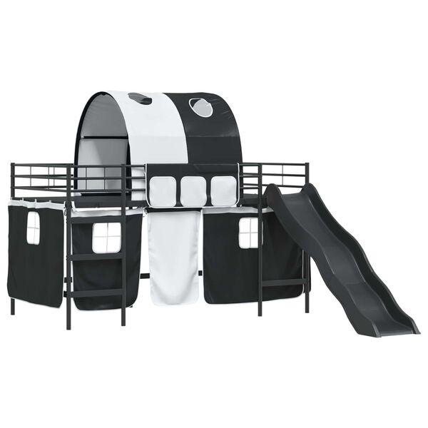 vidaXL Postelja na podestu za otroke Črna 107 x 200 cm Kovina