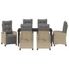 vidaXL Komplet za jedilnico v vrtu 7 pcs Bež poli ratan