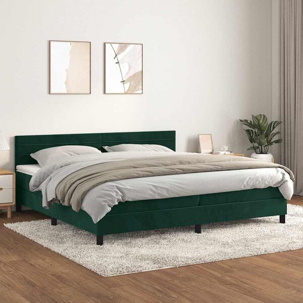 vidaXL Box spring postelja z vzmetnico temno zelena 200x200 cm žamet
