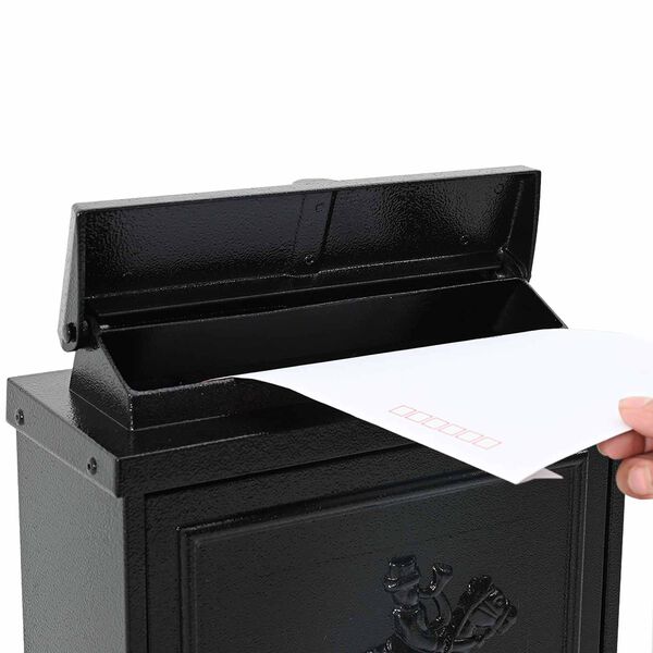 vidaXL Stenska Po&scaron;tna &Scaron;katla z vrati Črna 29 x 13 x 41 cm Lit aluminij