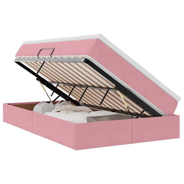 vidaXL Postelja z dodatnim prostorom za shranjevanje in vzmetnico Roza