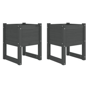 vidaXL Visoka greda 2 kosa siva 40x40x52,5 cm trdna borovina