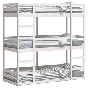 vidaXL Trojni pograd bel 90x190 cm trdna borovina