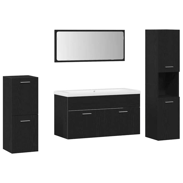 vidaXL Komplet pohi&scaron;tva za kopalnico z vrati 5 pcs Črna Orehovina