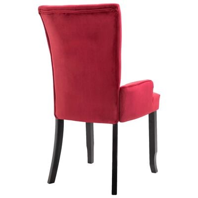vidaXL Jedilni stol z naslonjali za roke 2 kosa rdeč žamet