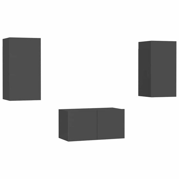 vidaXL Komplet TV omaric 3-delni siva iverna plo&scaron;ča