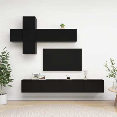 vidaXL Komplet TV omaric 7-delni črna iverna plošča