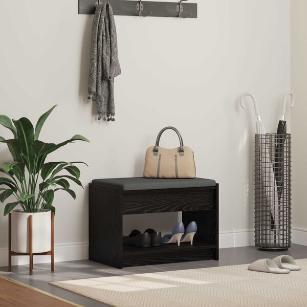 vidaXL Haldna klop Črni Hrast 63 x 38 x 45 cm Oblikovan Les in Tkanina