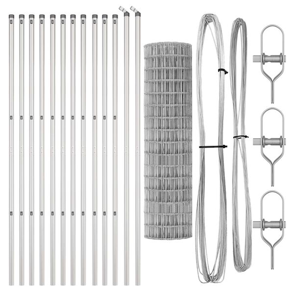 vidaXL Ograja s stebrom srebrna 1,2 x 25 m Jeklo in PVC