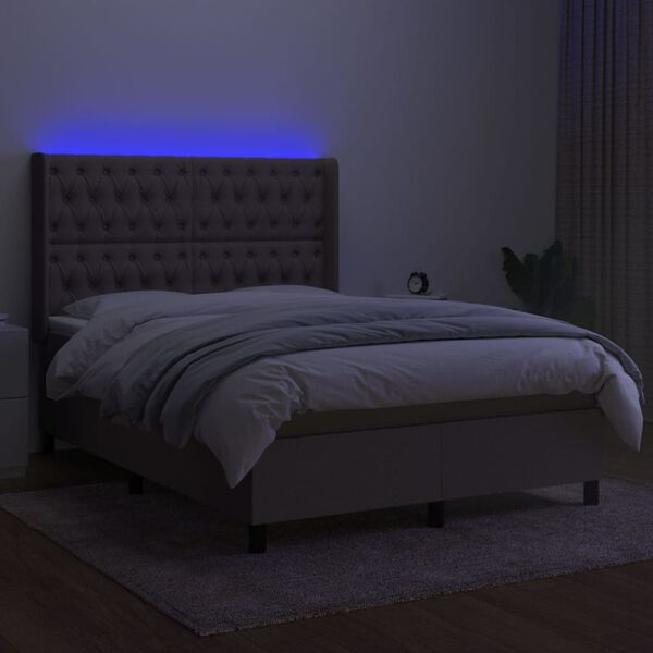 vidaXL Box spring postelja z vzmetnico LED taupe 140x200 cm blago