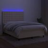 vidaXL Box spring postelja z vzmetnico LED krem 140x200 cm blago