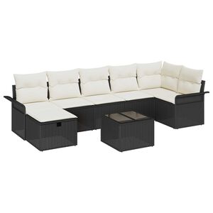 vidaXL Vrtna sedežna garnitura z blazino 8 pcs Črna Poly ratan