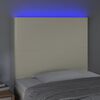 vidaXL LED posteljno vzglavje krem 90x5x118/128 cm umetno usnje