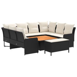 vidaXL Kompleti pohi&scaron;tva z blazino 7 pcs Črna in krem PE ratan