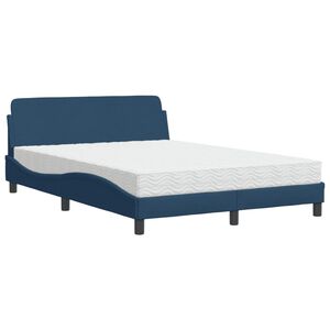 vidaXL Postelja z vzmetnico Dover modra 140x190 cm blago