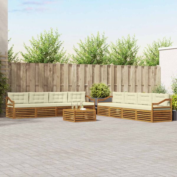 vidaXL Zunanja garnitura za sedenje z blazino 9 pcs Naravna in smetana
