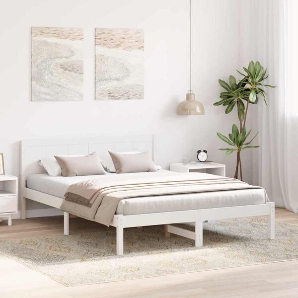 vidaXL Konstrukcija postelje Bela 150 x 200 cm Trden borov les
