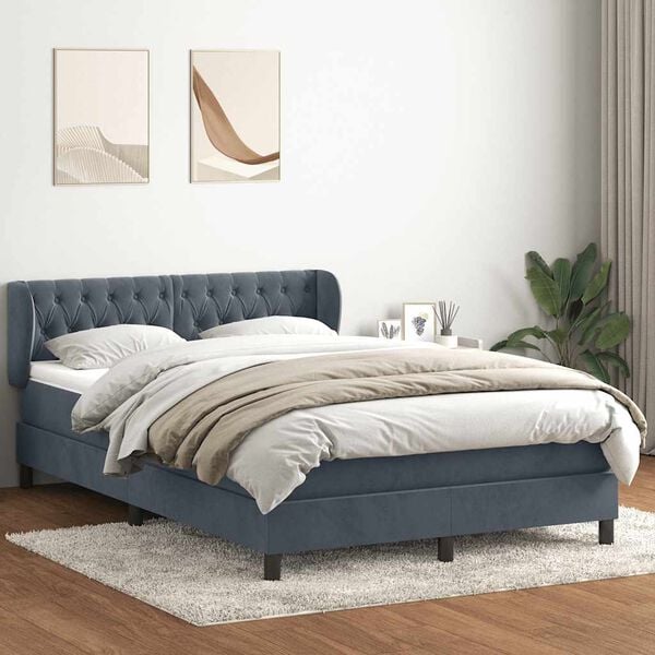 vidaXL Box Spring postelja z vzmetnico Temno siva 140x220 cm Velvet