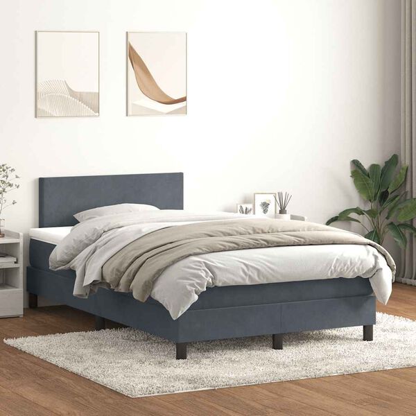 vidaXL Box spring postelja z vzmetnico temno siva 120x210 cm žamet