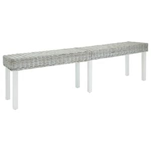 vidaXL Klop bela 160x35x45 cm naravni kubu ratan in masiven les mahagonij