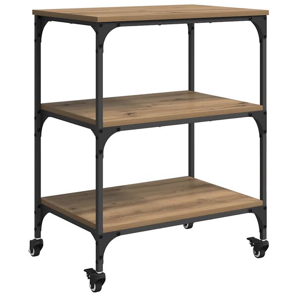 vidaXL Kuhinjski voziček Umetni hrast 60 x 41 x 76 cm Konstruiran les