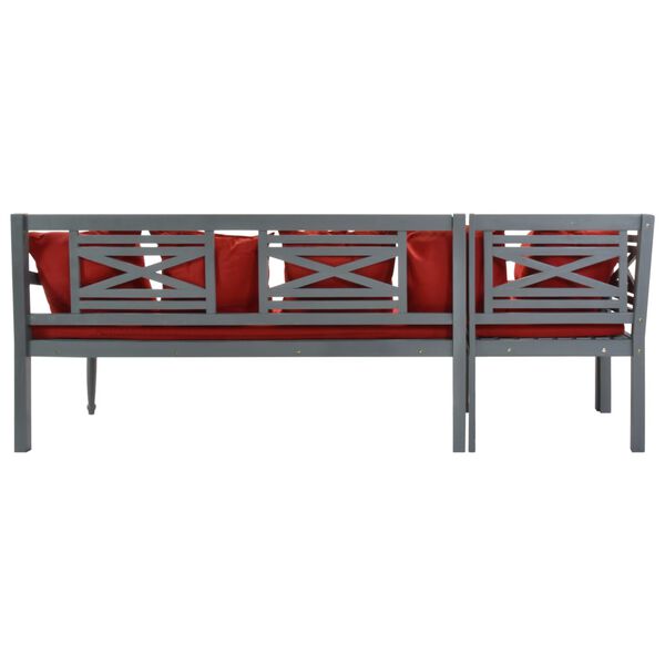 vidaXL Vrtna sedežna garnitura 3-delna trdna akacija siva in rdeča