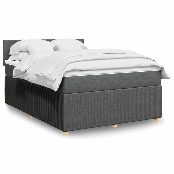 vidaXL Box spring postelja z vzmetnico temno siva 140x200 cm blago