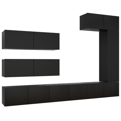 vidaXL Komplet TV omaric 7-delni črna iverna plošča