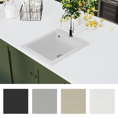 vidaXL Vgradno kuhinjsko korito enojno granit kremno bele barve
