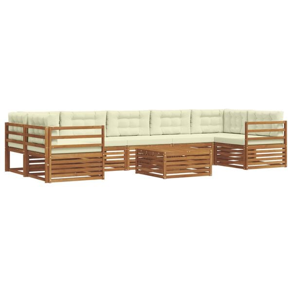 vidaXL Zunanja garnitura za sedenje z blazino 8 pcs Naravna in smetana