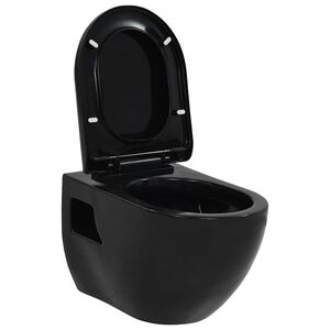 vidaXL Viseča WC &scaron;koljka keramična črna