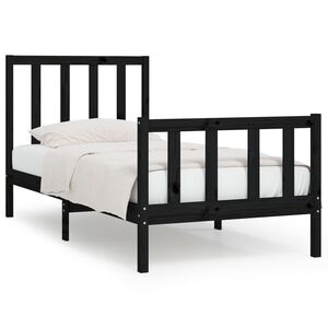 vidaXL Posteljni okvir črn iz trdnega lesa 75x190 cm