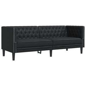 vidaXL Kavč trosed Chesterfield črna umetno usnje