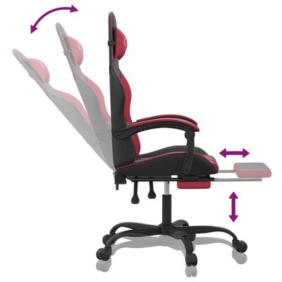 vidaXL Gaming stol z oporo za noge črno in vinsko rdeče umetno usnje