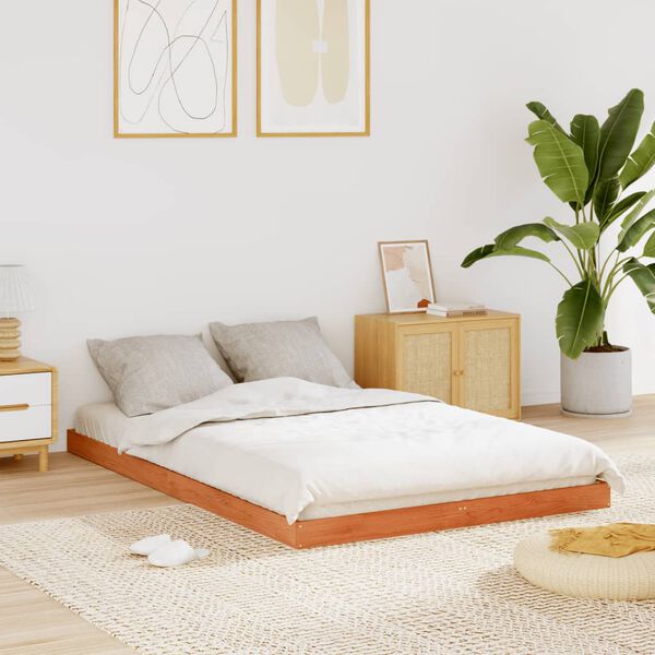 vidaXL Posteljni okvir vo&scaron;čeno rjav 140x200 cm trdna borovina