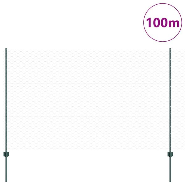 vidaXL Ograja s stebrom Zelena 1,6 x 100 m Jeklo in PVC