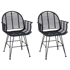 vidaXL Jedilni stol 2 pcs Ratan in železo Črna 57 x 55 x 85 cm