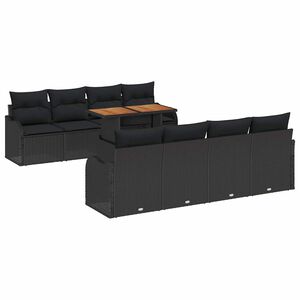 vidaXL Vrtna sedežna garnitura s shranjevanjem 9 pcs Črna Poly ratan
