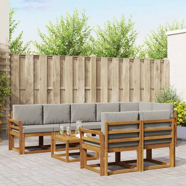 vidaXL Zunanja garnitura za sedenje 9 pcs Naravna in svetlo siva